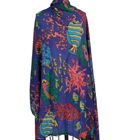 Accessories - Large Colorful Cotton Aquatic scarf Fish Coral Design Sarong